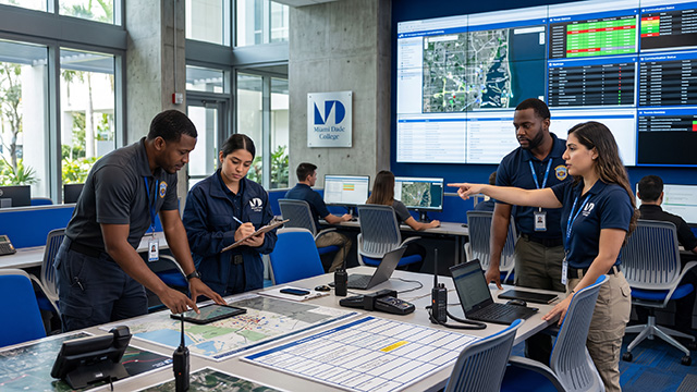Public safety students in a classroom discussion