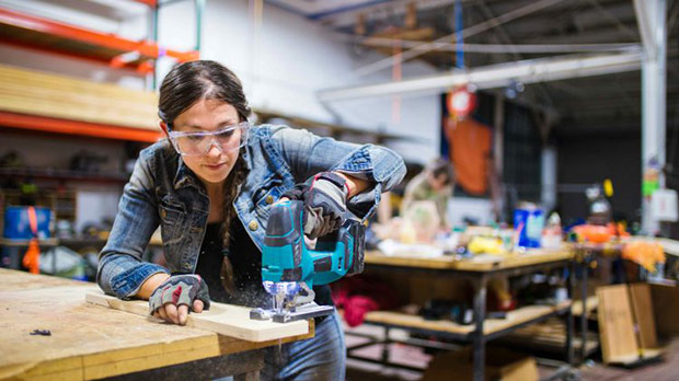  A woman working in Construction