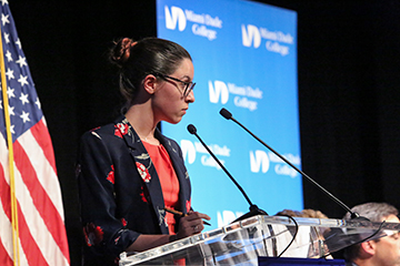 Student at podium