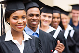 Group of diverse students stand together during graduation