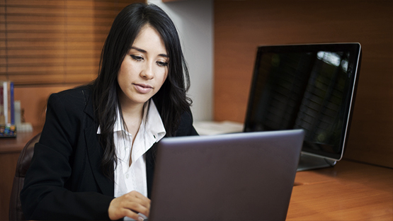 Student using a laptop